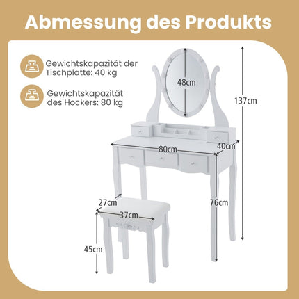 Vanity Table with LED Lights, Adjustable Brightness