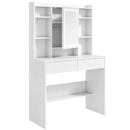 Vanity Table with LED Mirror, 2 Drawers, White