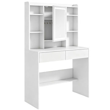 Vanity Table with LED Mirror, 2 Drawers, White