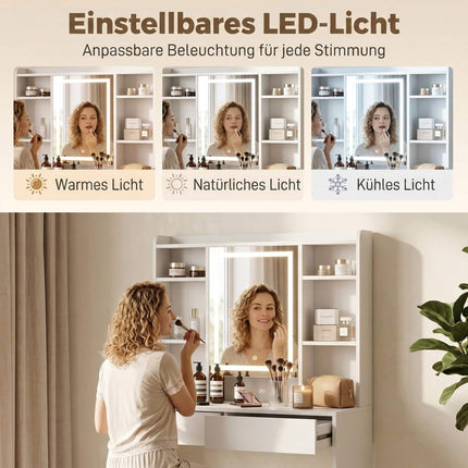 Vanity Table with LED Mirror, 2 Drawers, White
