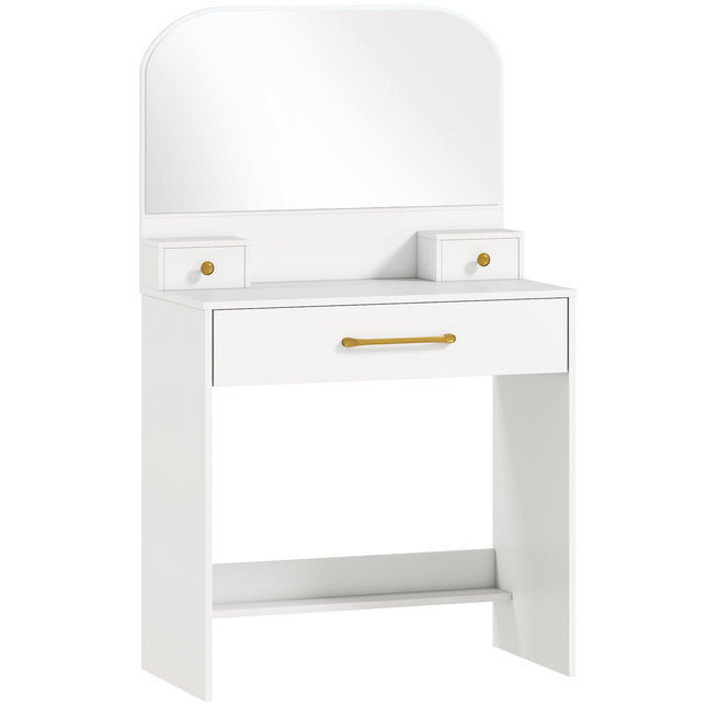 Vanity Table with Mirror, 3 Drawers, White, Compact Design