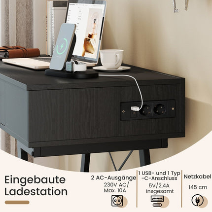 Vanity Table with Mirror, Charging Station & Drawer