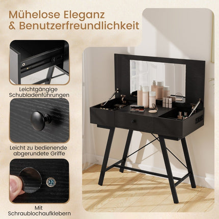 Vanity Table with Mirror, Charging Station & Drawer
