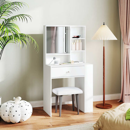 Vanity Table with Mirror, Drawer, White Particleboard