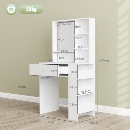 Vanity Table with Mirror, Drawer, White Particleboard