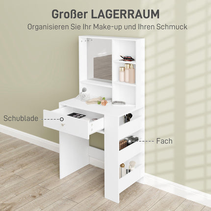 Vanity Table with Mirror, Drawer, White Particleboard