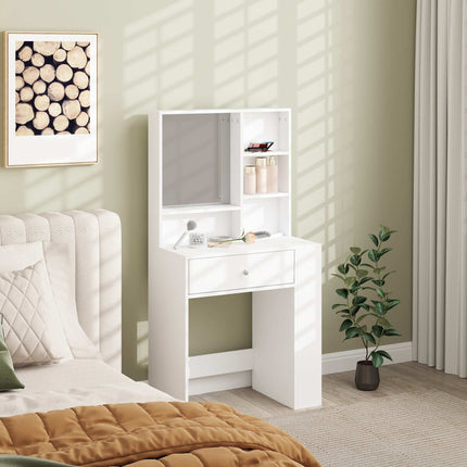 Vanity Table with Mirror, Drawer, White Particleboard