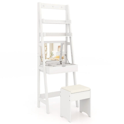 Vanity Table with Mirror and Stool, White, 60x40x180 cm