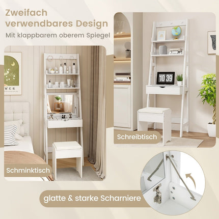 Vanity Table with Mirror and Stool, White, 60x40x180 cm
