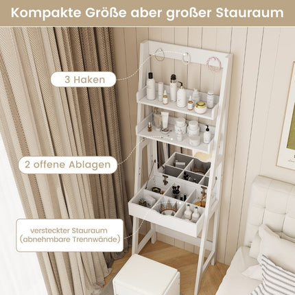 Vanity Table with Mirror and Stool, White, 60x40x180 cm