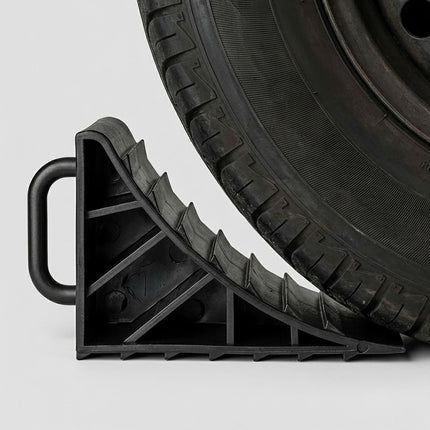 Vehicle Wheel Chocks, 4-Pack with Handle, Black Plastic