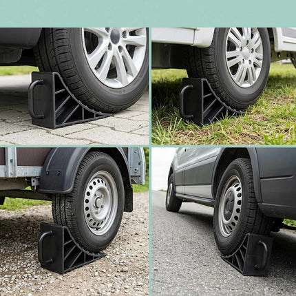 Vehicle Wheel Chocks with Handle, 2-Pack, Black Plastic