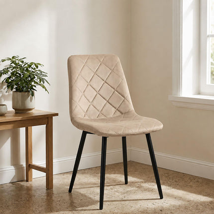 Velvet Dining Chairs, Beige, 2-Pack, Upholstered, Modern Design