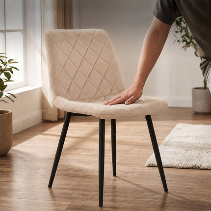 Velvet Dining Chairs, Beige, 2-Pack, Upholstered, Modern Design