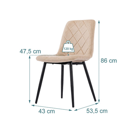 Velvet Dining Chairs, Beige, 2-Pack, Upholstered, Modern Design