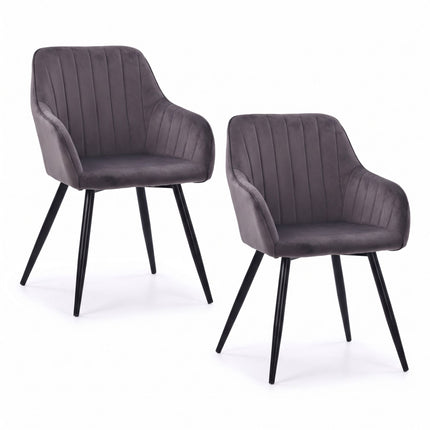 Velvet Dining Chairs with Armrests, Set of 2 - Anthracite