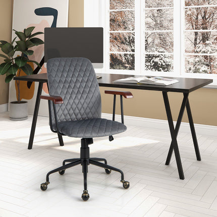 Velvet Office Chair – Adjustable Rocking Swivel, Wood Arms