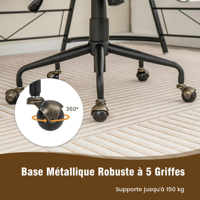 Velvet Office Chair – Adjustable Rocking Swivel, Wood Arms