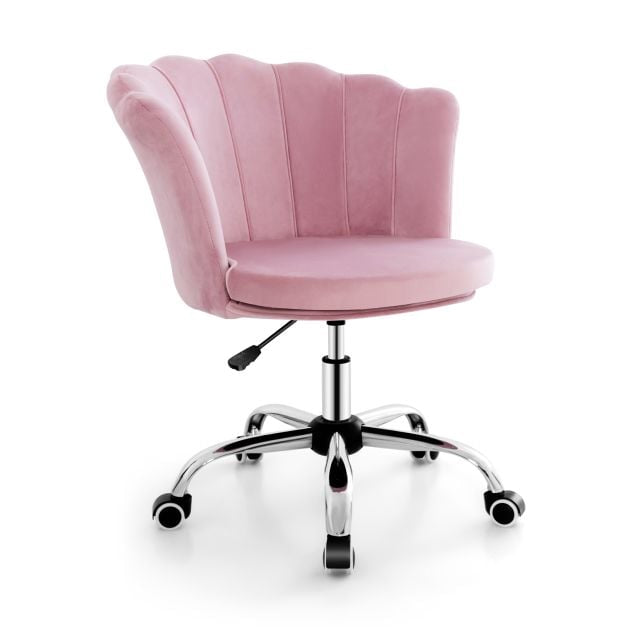 Velvet Office Chair, Height Adjustable Swivel, Pink