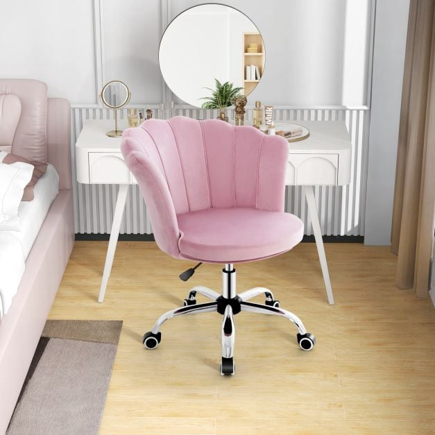 Velvet Office Chair, Height Adjustable Swivel, Pink