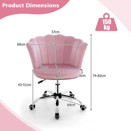Velvet Office Chair, Height Adjustable Swivel, Pink