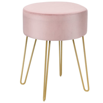 Velvet Ottoman with Metal Legs – Pink, Round Footstool