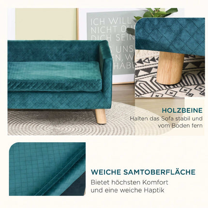 Velvet Pet Sofa Bed with Backrest, Blue, 64 x 45 x 36 cm