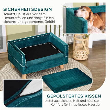 Velvet Pet Sofa Bed with Backrest, Blue, 64 x 45 x 36 cm