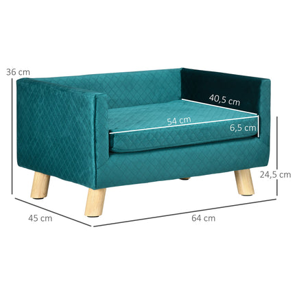 Velvet Pet Sofa Bed with Backrest, Blue, 64 x 45 x 36 cm