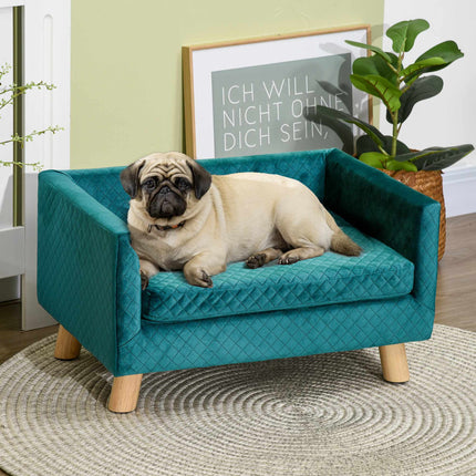 Velvet Pet Sofa Bed with Backrest, Blue, 64 x 45 x 36 cm