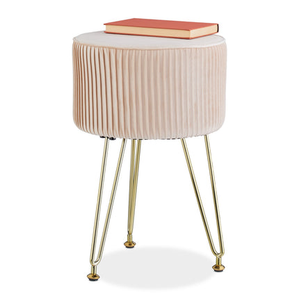 Velvet Stool with Gold Hairpin Legs, Padded Seat