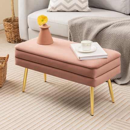 Velvet Storage Bench With Metal Legs, Pink 78 cm