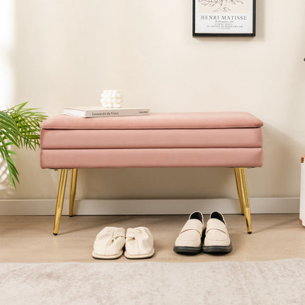 Velvet Storage Bench With Metal Legs, Pink 78 cm