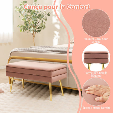 Velvet Storage Bench With Metal Legs, Pink 78 cm