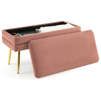 Velvet Storage Bench With Metal Legs, Pink 78 cm