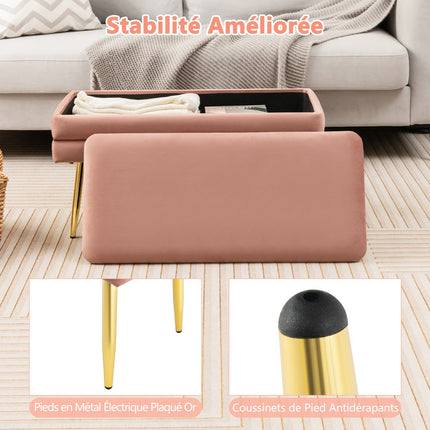Velvet Storage Bench With Metal Legs, Pink 78 cm