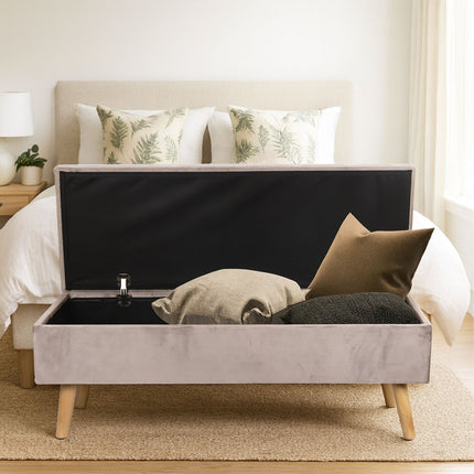 Velvet Storage Bench with Eucalyptus Legs