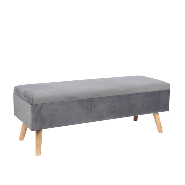 Velvet Storage Bench with Eucalyptus Wood Legs