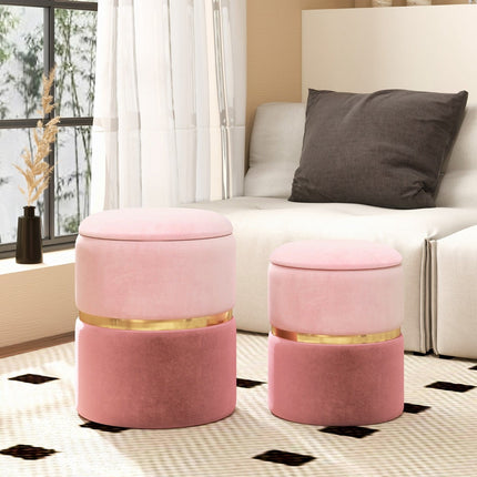Velvet Storage Ottoman Set, Pink, 32L + 21L Capacity