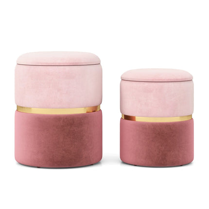 Velvet Storage Ottoman Set, Pink, 32L + 21L Capacity
