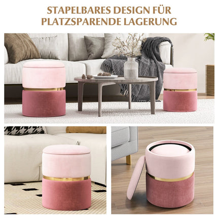 Velvet Storage Ottoman Set, Pink, 32L + 21L Capacity