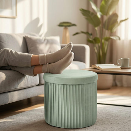 Velvet Storage Stool, Sage – 38x38 cm, Upholstered