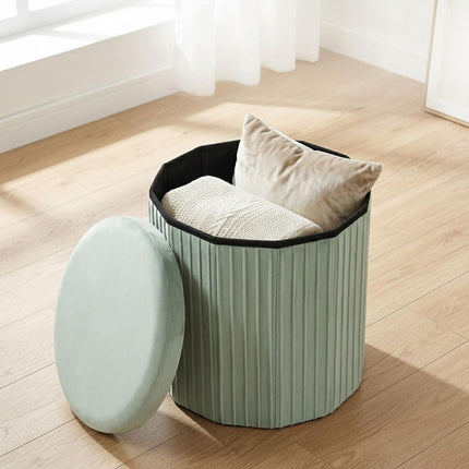 Velvet Storage Stool, Sage – 38x38 cm, Upholstered