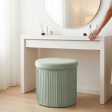 Velvet Storage Stool, Sage – 38x38 cm, Upholstered
