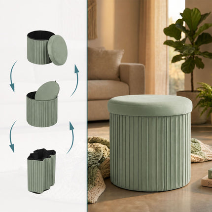 Velvet Storage Stool, Sage – 38x38 cm, Upholstered