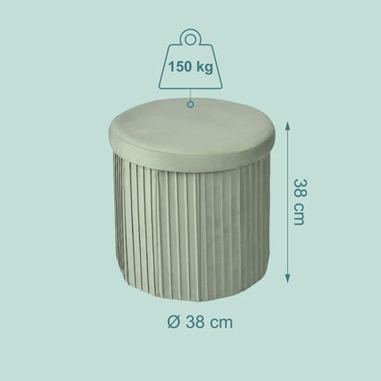 Velvet Storage Stool, Sage – 38x38 cm, Upholstered