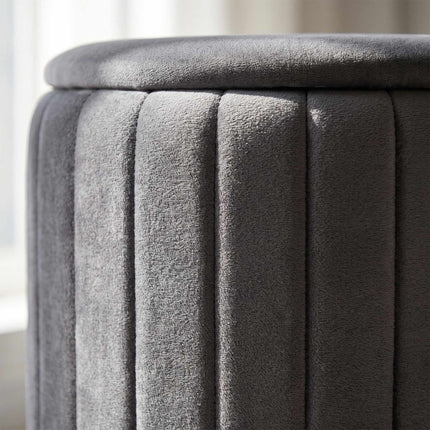 Velvet Storage Stool with Gold Base, Dark Gray, 42x32 cm