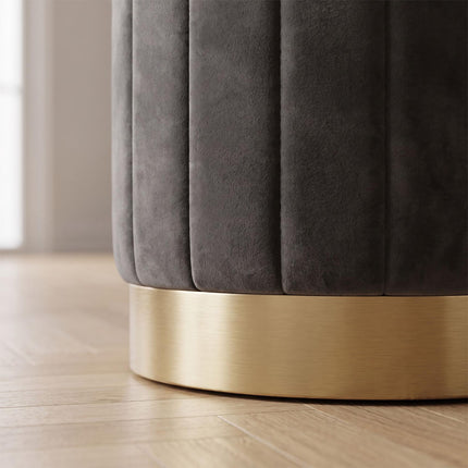 Velvet Storage Stool with Gold Base, Dark Gray, 42x32 cm