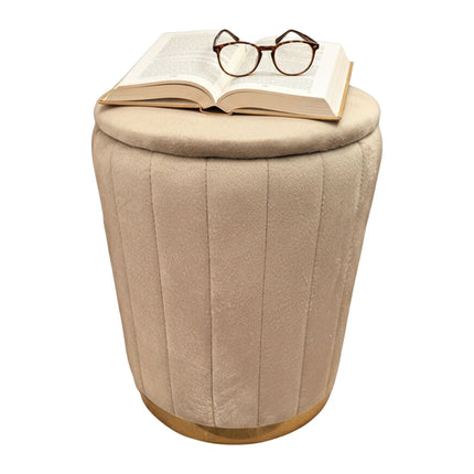 Velvet Storage Stool with Padded Lid and Gold Base