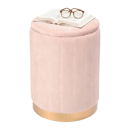 Velvet Storage Stool with Padded Lid and Gold Base